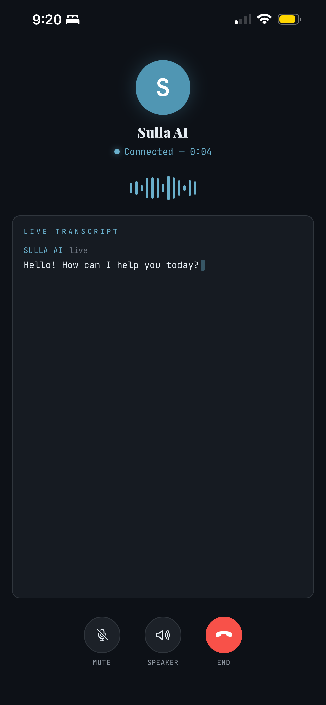 Sulla AI live call with transcript